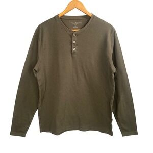Lucky Brand Olive Green Waffle Knit Henley Shirt Mens Large Y2k Grunge